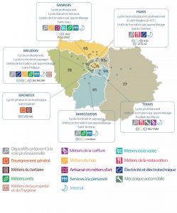 Carte des lycées Apprentis d'Auteuil en Île-de-France