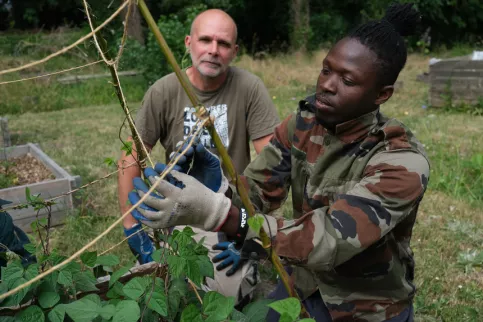 Formateur avec son apprenti jardinier