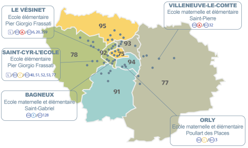 Carte ile-de-France écoles maternelles et élémentaires